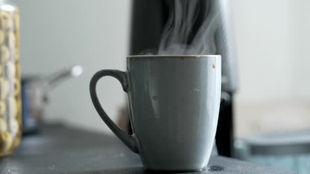 Vapor Café Manhã Chá Bebida Quente Mesa — Vídeo de Stock