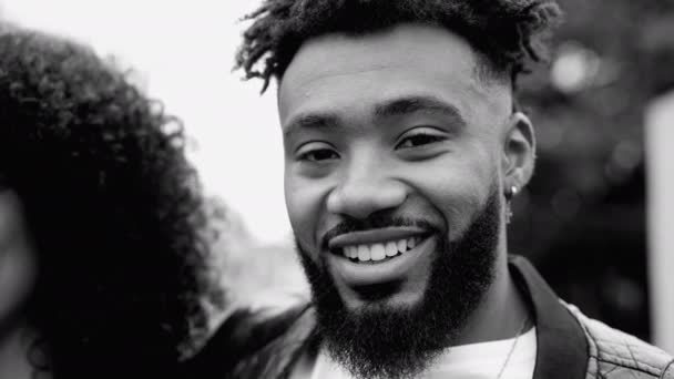 Portrait Young Black Man 20S Smiling Camera Monochromatic Black White — Stock Video