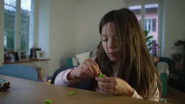 Menina Focada Montagem Brinquedos Anos Idade Absorvida Jogo — Vídeo de Stock
