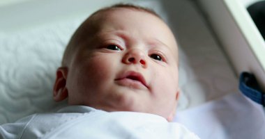 Baby infant portrait face looking