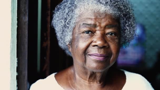 Retrato Una Mujer Afroamericana Mayor Mirando Cámara Una Anciana Pelo — Vídeo de stock
