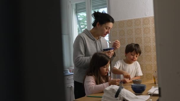 Família Cozinha Cena Mãe Com Seus Filhos Momento Estilo Vida — Vídeo de Stock