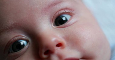 Macro closeup of baby newborn portrait face expression detail