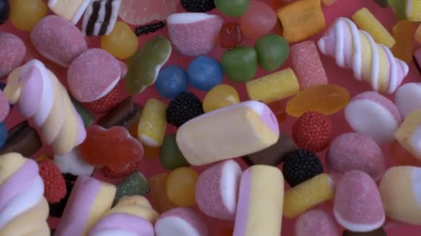 Colorful Candy Assortment Thrown Air Super Slow Motion Captured High — Stock Video