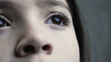 Genç Çocuğun Gözünün Yukarı Bakışının Ayrıntılı Görünümü, Sekiz Yaşındaki Çocuğun Yansıtıcı Bakışı