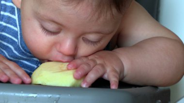 Meyve yiyen bebek, elmayı ısıran bebek.