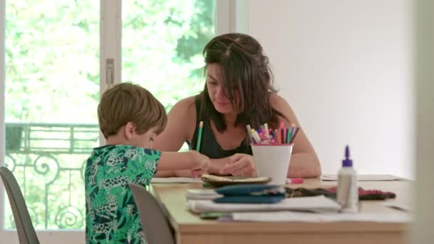 Colțul Studiu Confortabil Mama Fiul Momentul Educațional Domiciliu — Videoclip de stoc