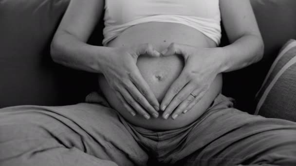 Monokromatisk Innerlig Kärlek Till Mor Gör Hjärta Symbol Toppen Gravid — Stockvideo