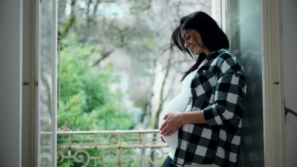 Wanita Hamil Yang Periang Pergelangan Kaki Yang Penuh Kasih Berdiri — Stok Video