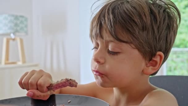 Rendre Aux Dernières Bouchées Viande Près Jeune Savoure Toute Vaisselle — Video