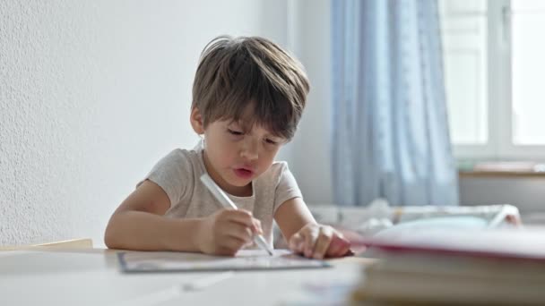 Boy Study Desk Room Working Cursive Handwriting — Stock video