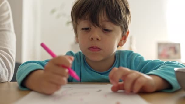 Child Finishes Schoolwork Happy Receive New Task — Stock Video