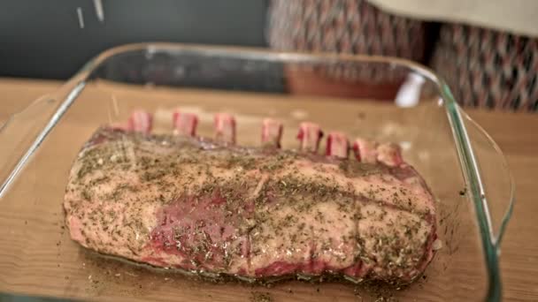 Exquisite Rack Lamb Enhanced Artisanal Spice Blend — стоковое видео