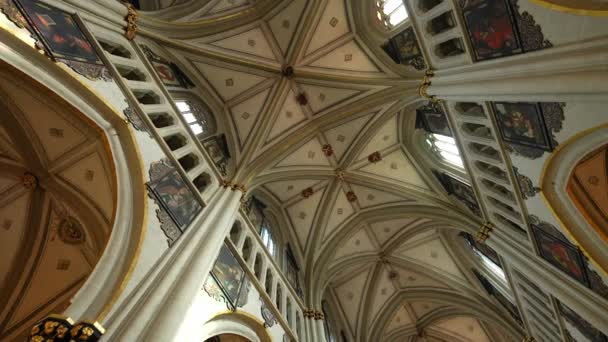 Hagyományos Katolikus Mennyezet Szent Miklós Székesegyház Fribourg Svájcban Ősi Szépművészeti — Stock videók