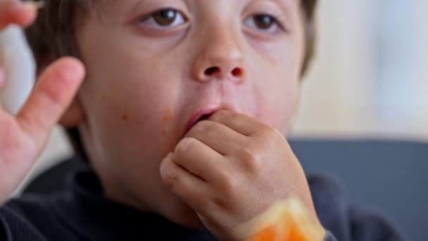 Sistematik Çocuk Meyvesini Tüketmeden Önce Hazırlarken Çok Dikkatlidir Her Türlü — Stok video