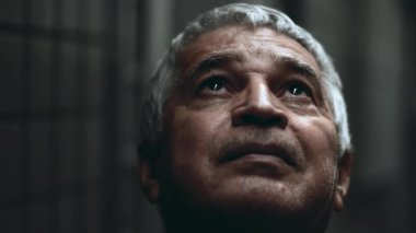 Düşünceli Bakışlı, Manevi Destek Arayan Yaşlı Adam, Düşünceli Yüzün Yakın Çekimi. 70 'lerin erkek erkeği Tanrı' nın varlığını hissediyor.