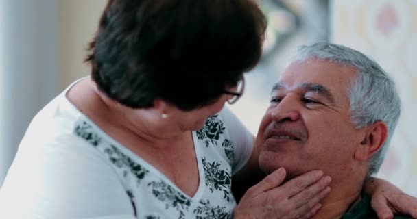 Serene Elderly Couple Sharing Tender Loving Embrace Kiss Peaceful Setting — Stock Video