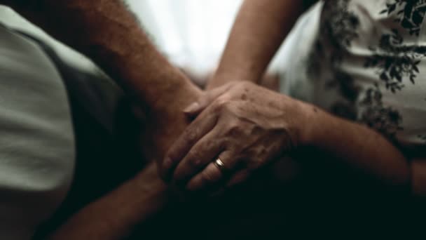 Elderly People Holding Hands Caring Support Help Trying Times Top — Stock Video