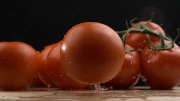 Super Slow Motion Fresh Tomato Falling Table Water Splashes 1000 Wideo Stockowe