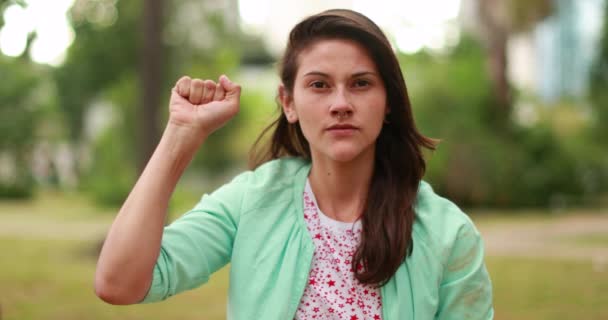 Woman Raising Hand Powerful Woman Lifting Fist Symbol — Stock videók