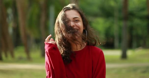 Ecstatic Happy Young Woman Smiling Spontaneously Real Life Authentic Laugh — Vídeos de Stock