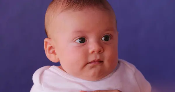 Portrait Cute Newborn Baby Infant Boy Observing — Photo