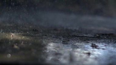 Yağmur damlaları, yağmurun dinamik ve dinamik yönlerini vurgulayarak, suyun karmaşık ayrıntılarını ve yansıtıcı özelliklerini yakalayarak, 1000 fps 'lik yavaş çekimde ıslak bir yüzey üzerinde dalgalanmalar yaratır.