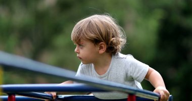 Oyun parkı maymun barlarında oynayan çocuklar