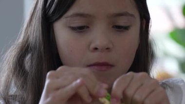 Konsantre Küçük Kız Toplama Oyuncağı, Sekiz Yaşındaki Çocuğun Yakın Çekimi Oyunda, çocukluk zamanı