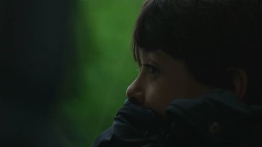 Yakından bakınca, çenesini cekete dayamış, düşünceli bir ifadeyle mesafeye bakan, hareket eden otobüsün içinde, tefekküre dalıp giden manzaraya bakan genç bir çocuğun profili.