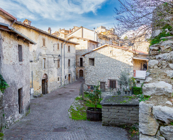 Alley in the ancient village of Pescorocchiano in the province of Rieti. Italy.