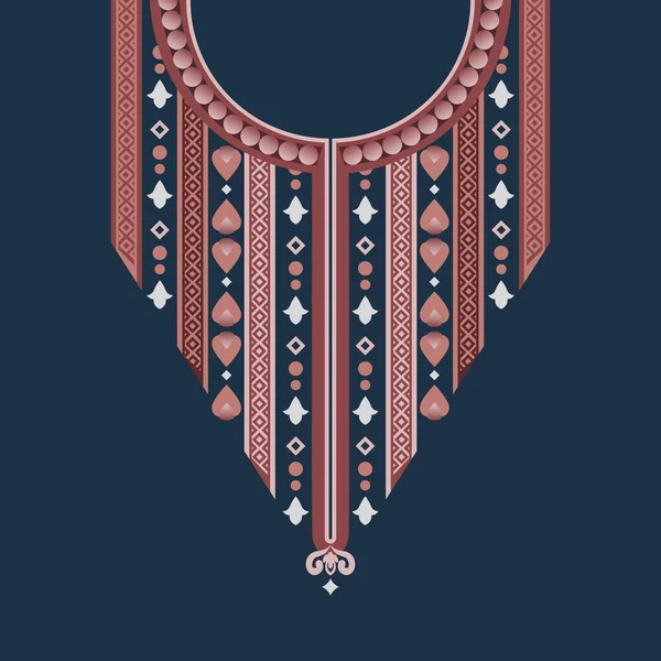 ネックラインデザインのピンクのモチーフ ラウンドネックのカフタン ドバイの服 アラブの男性のローブ アラビアのドレスのためのタイの伝統的なデザインパターン — ストックベクタ