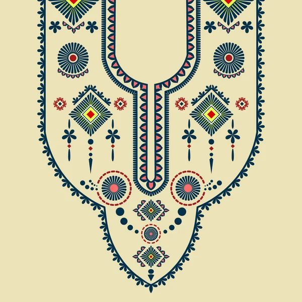 ネックライン刺繍のデザインは カフタンのドレスのためのタイのパターンスタイルです テキスタイルのための抽象的な民族シームレスプリント Neck服の対称パターンデザイン — ストックベクタ
