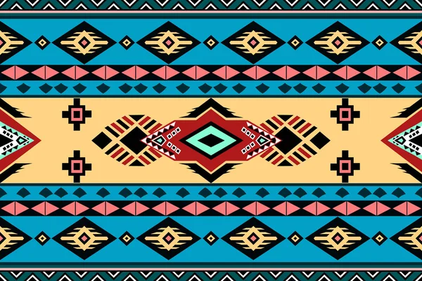 アフリカ風のシームレスなパターンデザイン 幾何学的な形 抽象的なモチーフが鮮やかな色で表現されています 背景や包装 衣服などにご利用ください — ストックベクタ