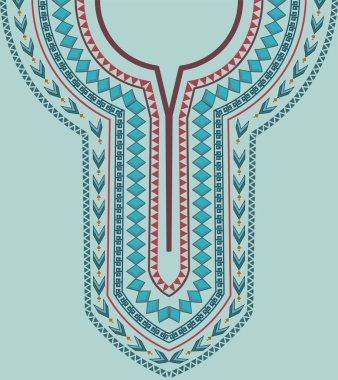 Yaka desenli nakış, kaftan bir elbise için Afrika desenli. Tekstil ürünleri için soyut ve pürüzsüz baskılar. U-boyun Dashiki gömleği için simetri desen tasarımı.