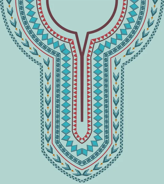 ネックライン刺繍のデザインは カフタンのドレスのためのアフリカのパターンスタイルです テキスタイルのための抽象的な民族シームレスプリント Nek Dashishiシャツの対称パターンデザイン — ストックベクタ