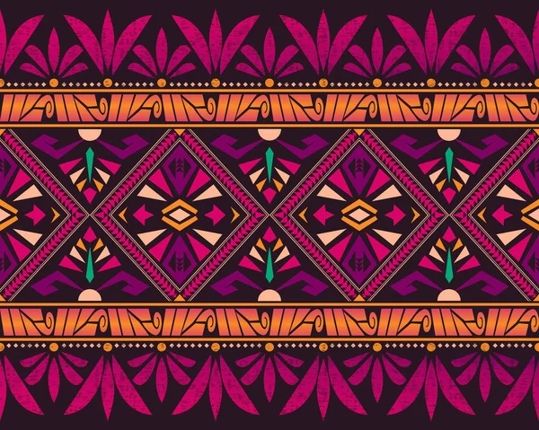 カラフルな抽象的な古代ファブリックパターン このパターンデザインは幾何学的な形状とヴィンテージの花のモチーフで構成されています 織物や衣服に印刷するためのシームレスな繰り返しパターンデザイン — ストックベクタ