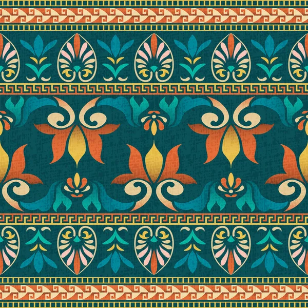 Разноцветный Древнегреческий Цветочный Узор Текстиля Ткань Узор Греческими Цветами Лиственные — стоковый вектор