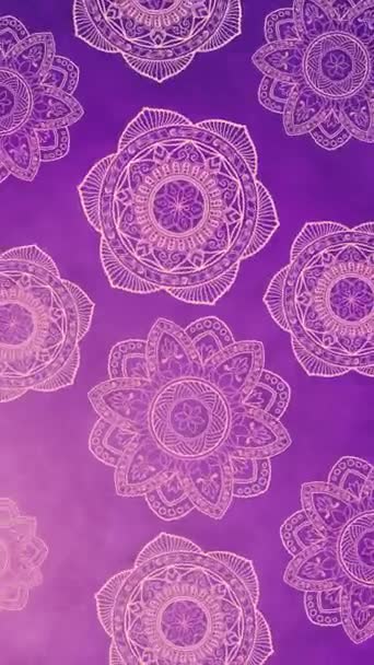 Looping Vertical Video Displays Bright Mandala Patterns Floating Gradient Purple — Stock Video