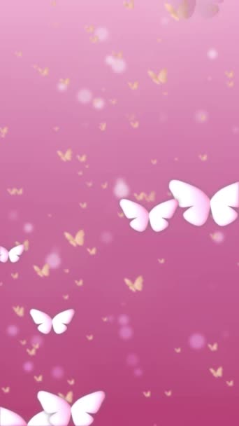 Animované Vertikální Pozadí Obsahuje Létající Papírové Motýly Měkkým Růžovým Pozadím — Stock video