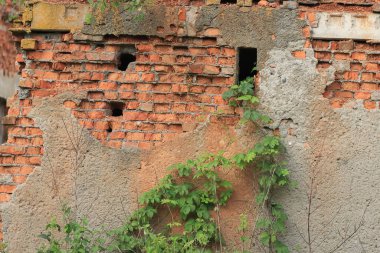 Kırık camlı eski tuğla duvar