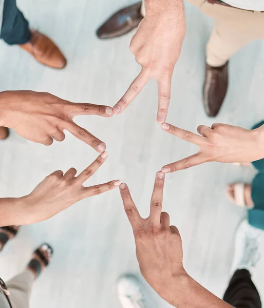 stock image Team, office and hands for star, group and peace in solidarity, success and goal for business. Finance, workers and community in workplace, together and diversity for accounting, corporate and work.