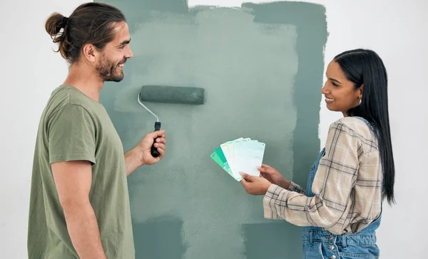 Schilderen Muur Paar Met Kleur Keuze Voor Woningrenovatie Green Room — Stockfoto