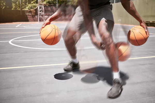 Kosárlabda Férfi Sebesség Dupla Expozícióval Egy Sportpályán Edzés Gyakorlás Vagy — Stock Fotó