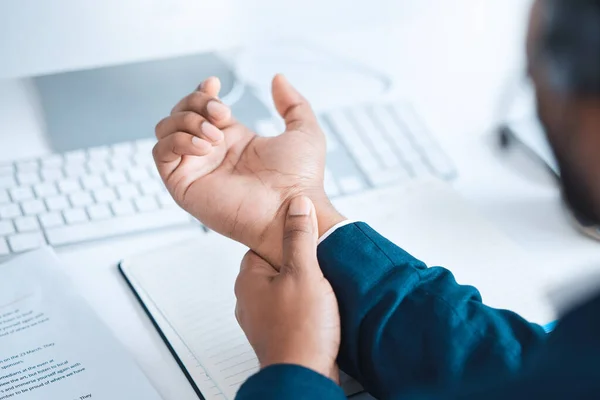 Hands Business Man Pain Carpal Tunnel Syndrome Strain Corporate Job — Stock Photo, Image