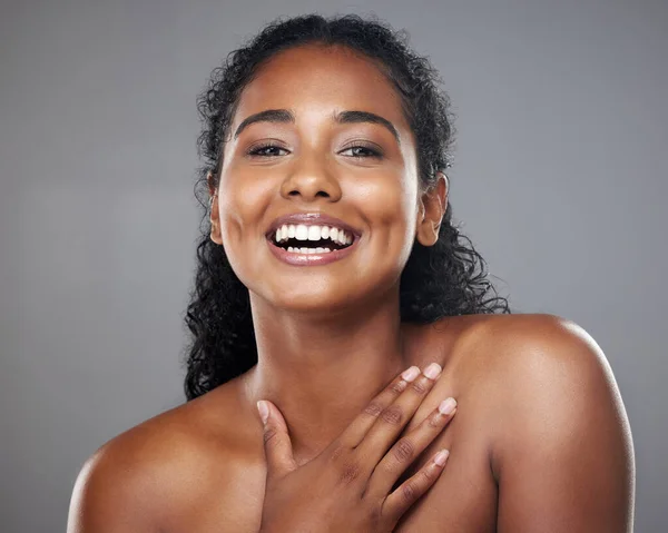 Skincare Szépség Portré Egy Boldog Egy Stúdióban Egy Kozmetikai Smink — Stock Fotó