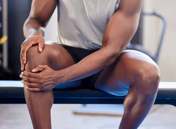 Knee Pain Fitness Sports Black Man Injury Gym Workout Exercise — Stock Photo, Image