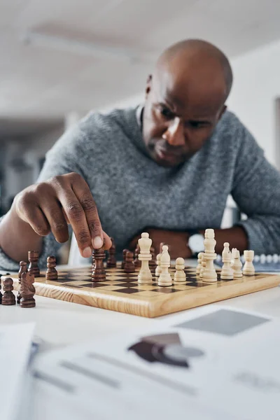 Playing Chess. Man Thinking About His Next Chess Move Stock Photo by  microgen