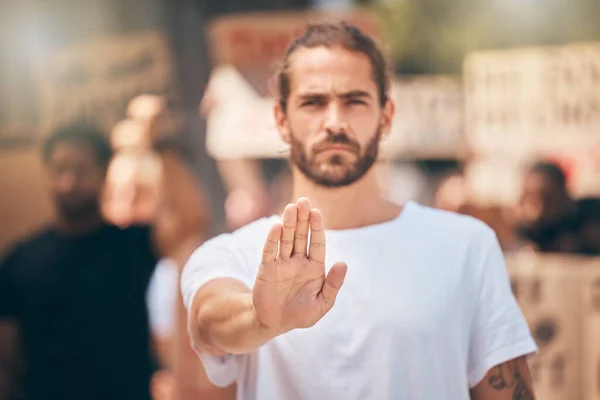 Stopp Protest Und Hand Hand Mit Menschen Auf Der Straße — Stockfoto