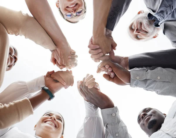 Handen Teamwork Motivatie Met Een Business Team Een Bundel Cirkel — Stockfoto